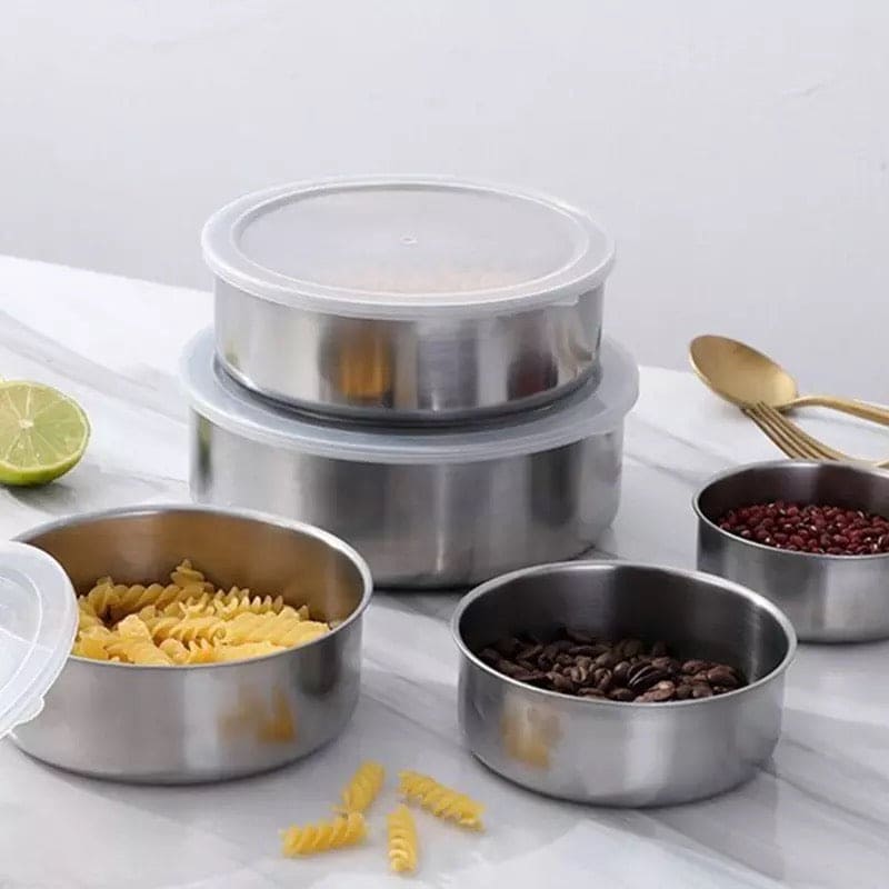 Set Of 5 Stainless Steel Vessel With Lids, Mixing Crisper Food Container Bowls, Chef Buddy Stainless Steel Bowl Set, Classic Cuisine Metal Fresh Keeping Bowls Set Of 5 Stainless Steel Vessel With Lids, Mixing Crisper Food Container Bowls, Chef Buddy Stainless Steel Bowl Set, Classic Cuisine Metal Fresh Keeping Bowls